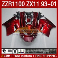 Kit Bodys per Kawasaki Ninja ZX-11 R ZZR1100 ZX-11R ZZR 1100 CC ZX11 ZX 11 R 11R 165NO.0 ZX11R 93 94 95 96 01 ZZR-1100 1997 1997 1998 1998 2000 2000 2001 OEM Fulling Red metallico completo
