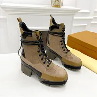 Luxur Designer Laureate Platform Desert Boots Suede Calf Leather and Patent Canvas Back Loop Treaded Gummi Outsole Martin Winter Sneakers Storlek 35-41