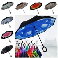 Creative Inverted Folding Reverse Umbrella Double Layer Inverted Windproof Rain Car Umbrellas with C Handle UmbrellasT2I5720257S