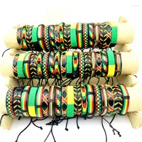Bangła hurtowa 30/50/100pcs ręcznie robione skórzane bransoletki Bob Marley Rasta Jamajka Modna mankiet biżuteria