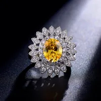 Bröllopsringar Flower Ring med gyllene mousserande CZ -sten för kvinnor Elegant Rhodium Color Mujeres Anillos Luxury Jewels LSR0049
