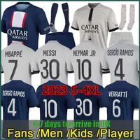 22 23 Hakimi Mbappe Player #30 Soccer Jerseys Sergio Ramos Maillots de Football 2023 Marquinhos Verratti Psgs Hakimi Men Kids Kids Shirt Uniforms Maillot Foot