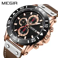 MEGIR Chronograph Sport Mens Watches Top Brand Luxury Leather Quartz Watch Men Clock Wristwatches Relogio Masculino Reloj Hombre300J