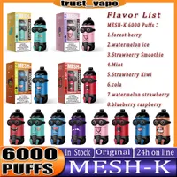 Original Bang MESH-K 6000 E cigarettes Puffs Bars mesh coil Disposable Vape Pen kit 15ml Pre-filled Pods Cartridge 850mAh Rechargeable
