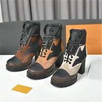 Diseñador de lujo icónico sendero Star Botas de tobillo con lienzo de patente de goma y tacón de cuero encaje grueso de zapatillas de invierno Martin Ladys con caja original