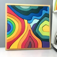 Bloques de construcción de apilamiento geométrico de estilo nórdico Bandeja de almacenamiento Montsori Grimms Rainbow Wooden Toys Colorful2987