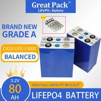 Rechargeable 8PCS 3.2V 80Ah 100% Full Capacity LiFePO4 Battery Cell Deep Cycle Brand New Grade A Lithium Ion Power Bank