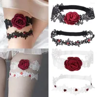 Garters Red Rose Fleur ceinture de jarrets à la main Fabriqué à la main Branche de la jambe de dentelle de linage Bridal Mariage Bridal pour les filles