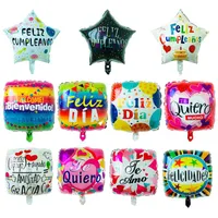 18 Inch Spanish FELIZ CUMPLEANOS Balloons Inflatable Birthday Party Balloon Heart Star Square Decorations Helium Foil Balloon Baby2041