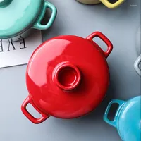 Schalen Mini Keramik Baby gedämpfte Schüssel Doppelohren Back mit Deckel Mikrowellenofen Dessert Suppe Portion