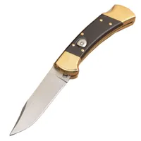 2023 Classic 112 AUTO Tactical Folding Knife 440C Satin Blade Ebony Brass Head Handle EDC Pocket Knives With Leather Sheath Gift Knifes
