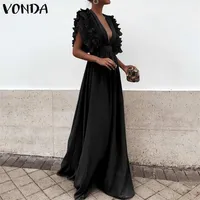 حفلة شاطئ شاطئية شاطئية فستان الصيف V-neck الفراشة الأكمام متوترة Maxi Long Dress 2020 Vonda Plus Size Vestidos Femininas S-5XL289C