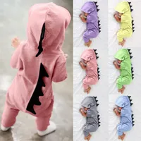 Newborn Infant Baby Boy Girl Dinosaur Hooded Romper Jumpsuit Outfits Clothes Kawaii Solid Clothing jumpsuit For Unisex3167