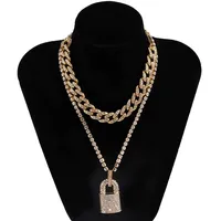 Light Luxury Full Diamond-Studded Lock Pendant Necklaces Fashion Exaggerated Retro Personality Multi-layer Hip-hop Punk Style Cuba329q