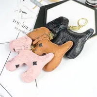 Cute Dog Design Grid Print Car Keychain Bag Pendant Charm Jewelry Flower Key Ring Holder for Women Men Fashion PU Leather Animal T308e