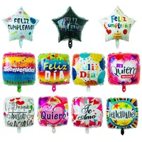 18 Inch Spanish FELIZ CUMPLEANOS Balloons Inflatable Birthday Party Balloon Heart Star Square Decorations Helium Foil Balloon Baby245D