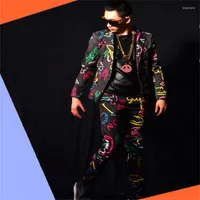 Herrdräkter nattklubb Mens Blazers Man Singer Neon Suit Bar Costume Accessories Scene Dance Clothes