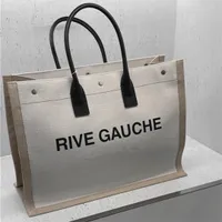 Trend kadın çanta rive gauche tote çanta 48cm moda keten çanta tasarımcısı omuz omuz büyük plaj alışveriş çantaları mektup s tuval seyahat