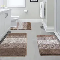 3 Piece Bathroom Rugs Set Microfiber Plush Bath Rug Non Slip Absorbent Bath Mat