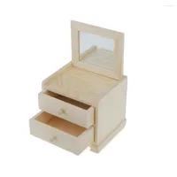 Jewelry Pouches Phenovo Unfinished Wooden Storage Box 2 Drawers With Mirror For Necklace Bracelet Bangle Earrings Charms Display
