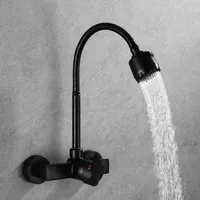 Kitchen Faucets 360°rotatable Twist Bathroom Faucet Wall-mounted Double-hole And Cold Water Flexible Tube