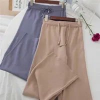 Women's Pants Gowyimmes Big Size Winter Women Knitted Casual Wide Leg Pant Female Ankle-Length High Waist Kinitting Trousers PD225