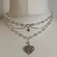 Chokers Pearls Butterfly Heart Fairycore Suç Kolye Y2K Pixie Cottagecore Rosary 230103