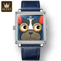 Armbandsur Olevs Trendy Japanese Movement Corium Strap Watch For Men Women Quartz Waterproof Fashion Wristwatch Cartoon Dog Watches 230103