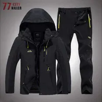 Outdoor Jackets Hoodies Outdoor Hiking Jacket Suit Men Thin Waterproof Windproof Fishing Clothing Men Spring Autumn Military Camping Hooded Jackets Sets 0104