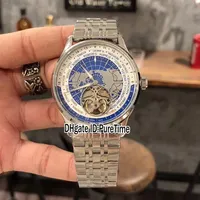 New Geophysic 8108120 Universal Time Automatic Tourbillon Mens Watch Steel Case Blue Dial Stainless Steel Bracelet Watches Puretim298z
