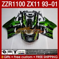 Body for Kawasaki Ninja ZX-11 R ZZR-1100 ZX-11R ZZR1100 ZX 11 R 11R ZX11 R 1993 1994 1995 2000 2001 165NO.11 ZZR 1100 CC ZX11R 93 94 95 96 97 98 99 00 01 Fairing Kit Green Fames