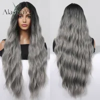 Long Curly Black Gray Wigs Lace Frontal Wigs for Women Silver Synthetic Natural Cosplay Party Hair T Part HD Lace Wigfactory direct