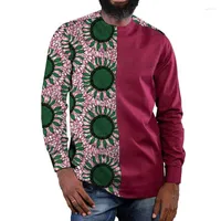 Men&#039;s Casual Shirts Wine Red Men&#39;s Shirt Patchwork Long Sleeve Tops Male Dashiki Groom African Print Clothes