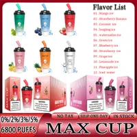 Cigarette électronique MAX Cup 6800 Puffs 0/2/3/5% 16 ml Kit de démarrage de vape jetable Rechargeable 850mAh Batterie Milk Tea Vape Coke Jar