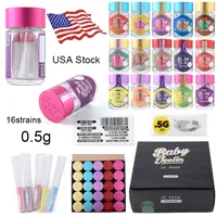 2.5G Baby Jeeter Infused E Cig -accessoires 0,5 g glazen potten wascontainers droge kruidenopslag lege fles met prerollpapers 16Strains USA Warehouse