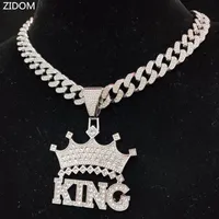 Chokers Men Women Hip Hop Crown with King Pendant Necklace 13mm Cuban Chain HipHop Iced Out Bling Necklaces Fashion Charm Jewelry 230103