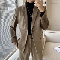 Herrenanzüge British Style Velor für Herren 2 PCs Stylish elegant rauchen grau Samt komplett Mann Khaki Anzug für 2023