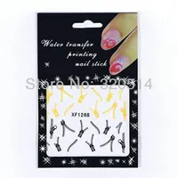 Promotion 20sheets lot Nail Art Water Transfers Stickers Decals Metallic Gold Black Zipper Zips Adhesive Nail Patch 216N
