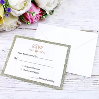 Elegant RSVP Cards Champagne Gold Glitter Paper Substrate with Printing Words Ivory Envelopes Use With Invitations Cards Together352y