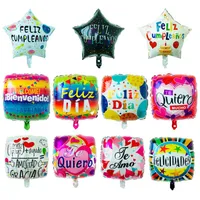 18 Inch Spanish FELIZ CUMPLEANOS Balloons Inflatable Birthday Party Balloon Heart Star Square Decorations Helium Foil Balloon Baby226C