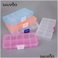 Jewelry Pouches Bags Sauvoo 10 15 Grids Adjustable Rec Transparent Plastic Storage Box For Small Tool Component Boxes Organizer Dro Dhhcz