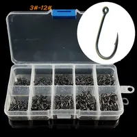 10 tama￱os mixtos 3# -12# gancho de ise negro de acero alto carbono ganchos de p￺as de pescado engranaje de pesca asi￡tico 500 piezas / caja W-1
