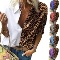 Mäns T -skjortor Autumn 2023 Europeiska och amerikanska gränsöverskridande kvinnors långa ärm tryckta Leopard Loose Shirt Chiffon Overized