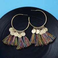 Çember küpeler 4 renk etnik vintage iplik püskül kadınlar için hediye renkli pullu küpeler piercings bohemian bijoux mücevher 2023