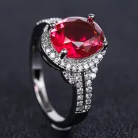 Trendy Silver 925 Ring for Women Jewelry with Gemstones Oval shaped Ruby Amethyst Aquamarine Female Engagement Rings303T