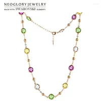 Pendanthalsband Neoglory Crystal Colorful Round Beads Long Charm Necklace Classic Two använder klädfest utsmyckad med kristaller från