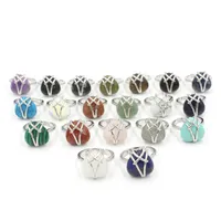 Yowost Love Heart Rings Natural Gems Stone調整可能リングReiki Healing Amethysts Rose Quartzs Opal Ring Girl Women Fashion Jewelry BT015