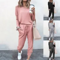 Kvinnors tr￤ningsdr￤kter Lossa fast f￤rg L￥ng ￤rmbyxor Leisure Sports Suit for Women Running Set Sportswear Accessories