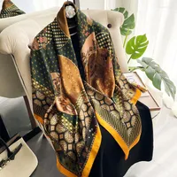 Scarves Ladies Thin Soft Imitated Silk Size 110cm Square Foulard Travel Sun Resistant Scarf Floral Printed Muslim Woman Hijab
