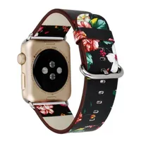 Кожаный часовой ремешок с цветочным принтом для Apple Watch Flower Design Watch Bracelet для iWatch 38 мм 42 мм270N